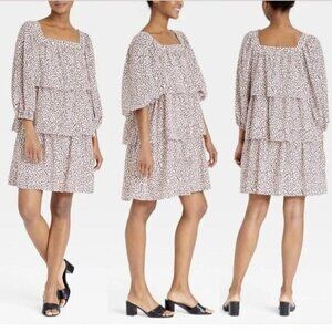 Who What Wear Womens Dress Ruffle Tiered Size M Pink Balloon Sleeve Shift